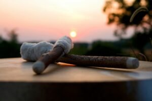 Shaman drum in the sunsets