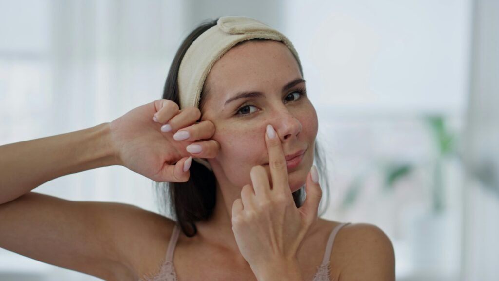 Calm woman lymphatic drainage massage pov video. Satisfied girl skin treatment