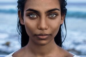 Portrait of maldivian woman with blue eyes