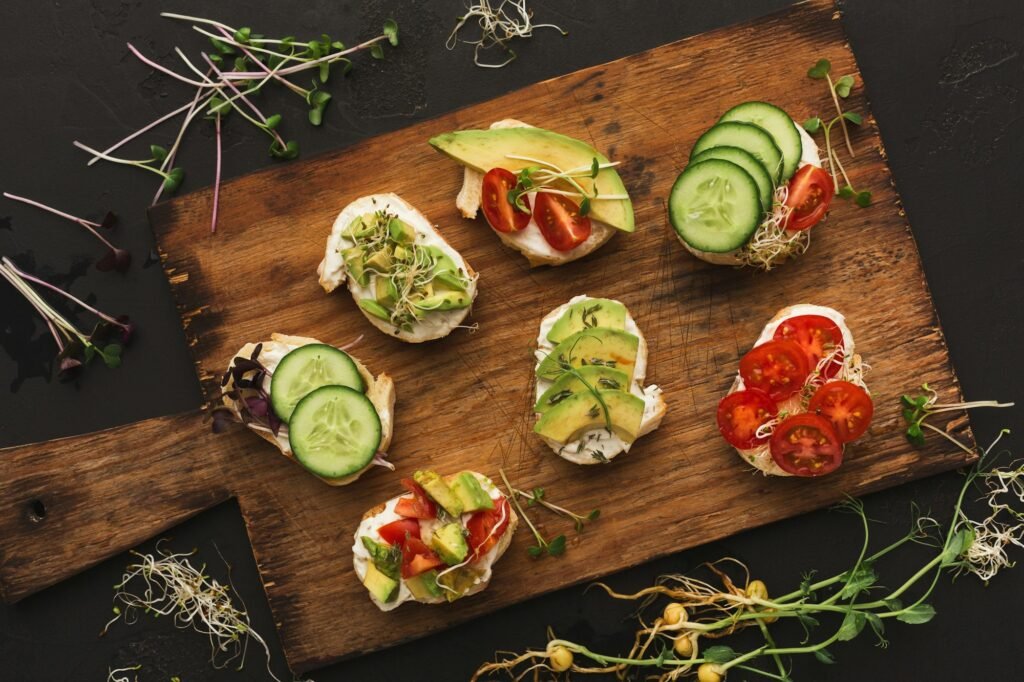 Variety of healthy vegetarian sandwiches